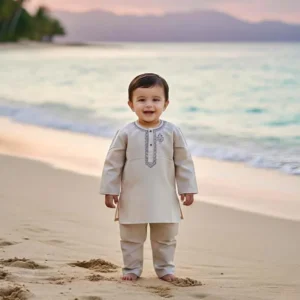 2 Pcs Boy's Cotton Embroidered Kurta And Shalwar Suit