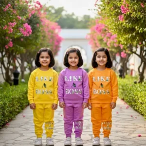 2 Pcs Girls Fleece Printed Shirt And Trouser Set