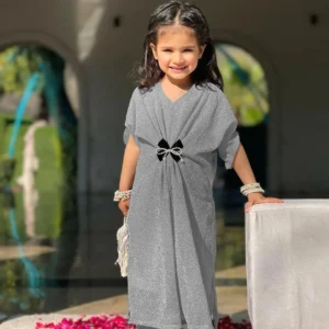 2 Pcs Girl's Jersey Textured Shirt And Trouser Set