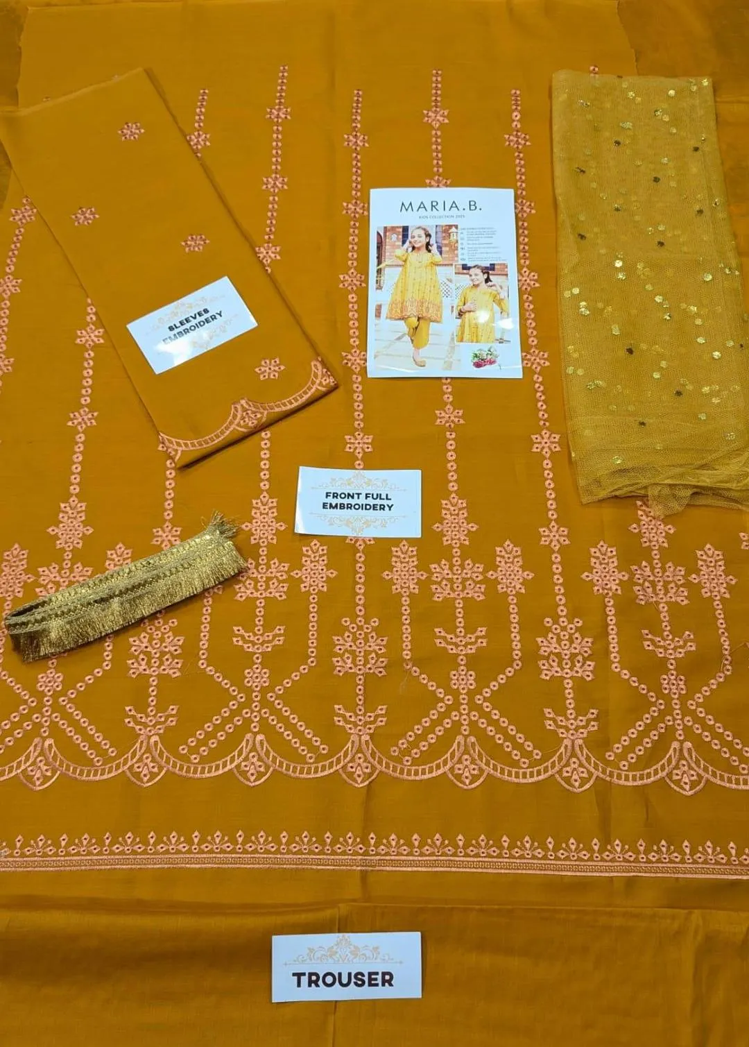 3 Pcs Girl's Lawn Embroidered Unstitched Suit - Image 2