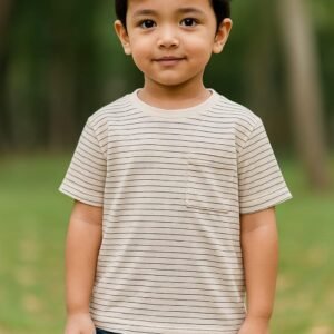 Boy's Off White Striped Pocket T-Shirt 1-5Yrs