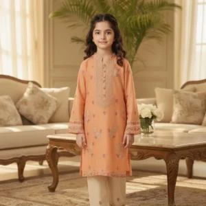 2 Pcs Girl's Lawn Embroidered Unstitched Suit